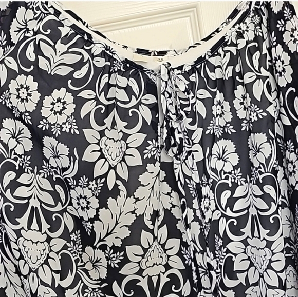 Tacera 2X Boho Floral Border Tunic Dress Black White Yellow Flowy Shift - Picture 3 of 4